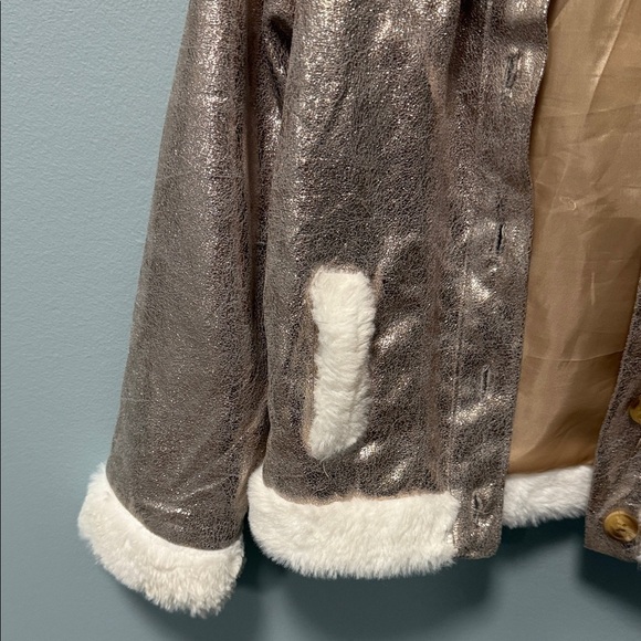 Metallic Kids Jacket with Faux Fur Trim - Picture 3 of 8